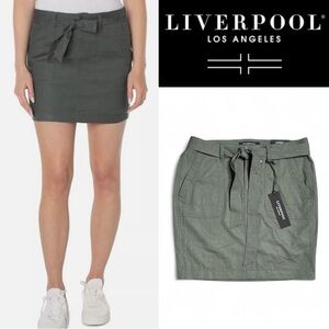 LIVERPOOL LOS ANGELES FENNEL GREEN LINEN BLEND BELTED UTILITY MINI SKIRT **NWT**
